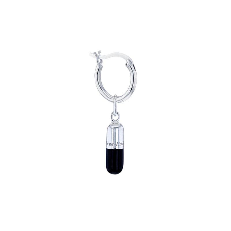 Thumbnail of Sterling Silver & Black Mini Pill Charm On Silver Hoop image