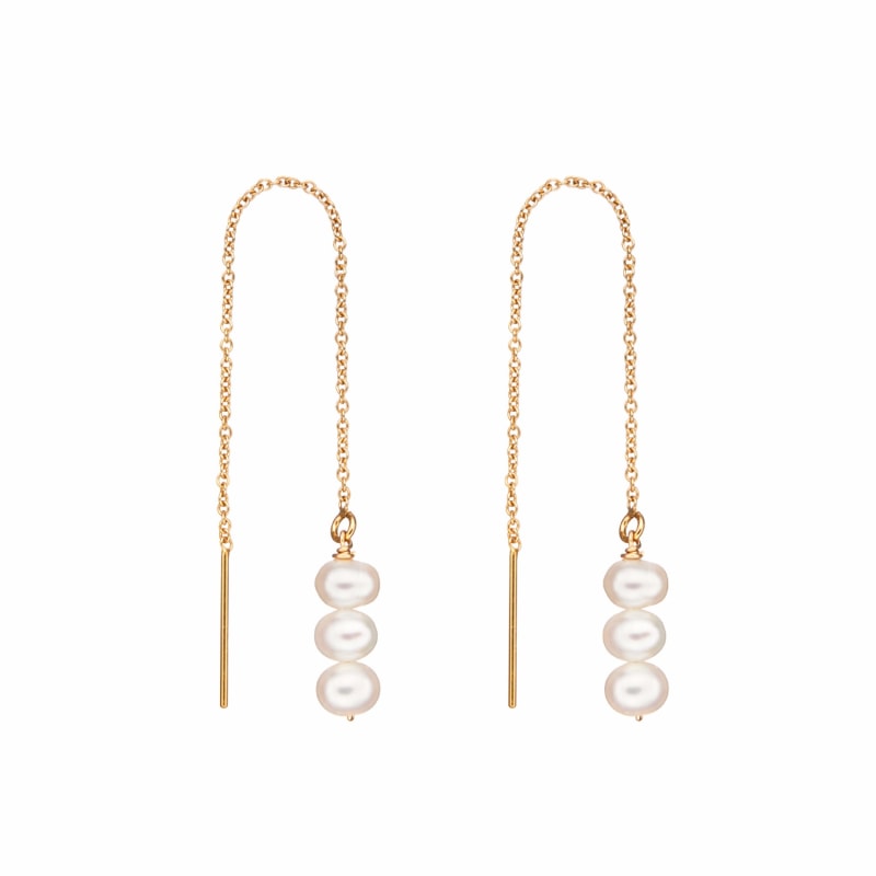 Gold Cluster Pearl Drop Threader Earrings | Lily & Roo | Wolf & Badger