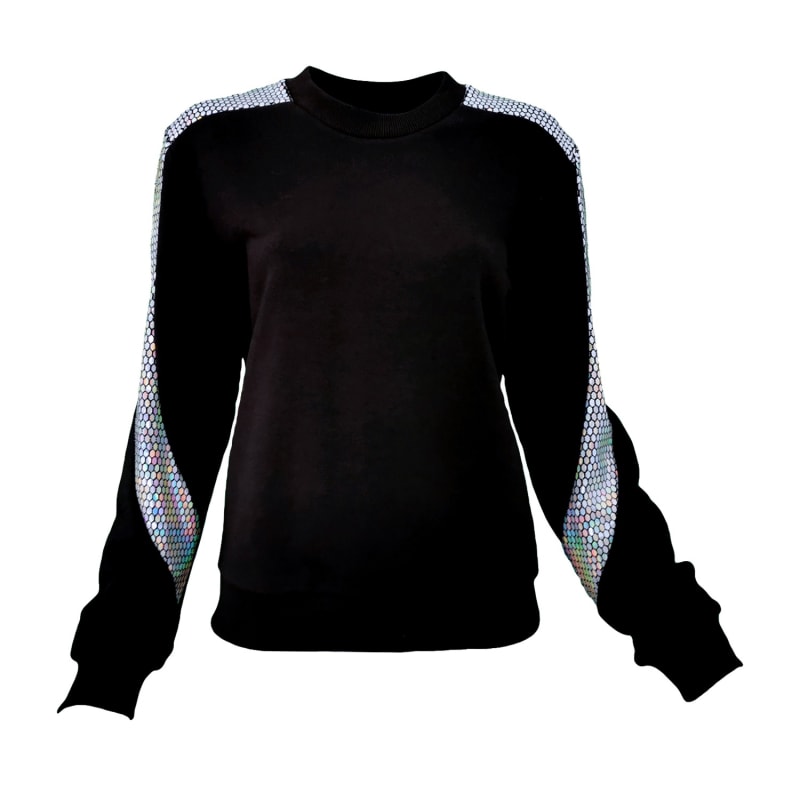 Thumbnail of Black Sweatshirt With Silver Honeycomb Hologram Sequined Details Sleeves image