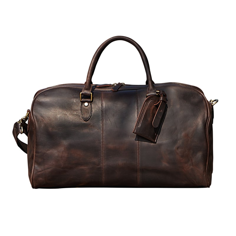 Genuine Leather Duffle With Luggage Tag Dark Brown Touri