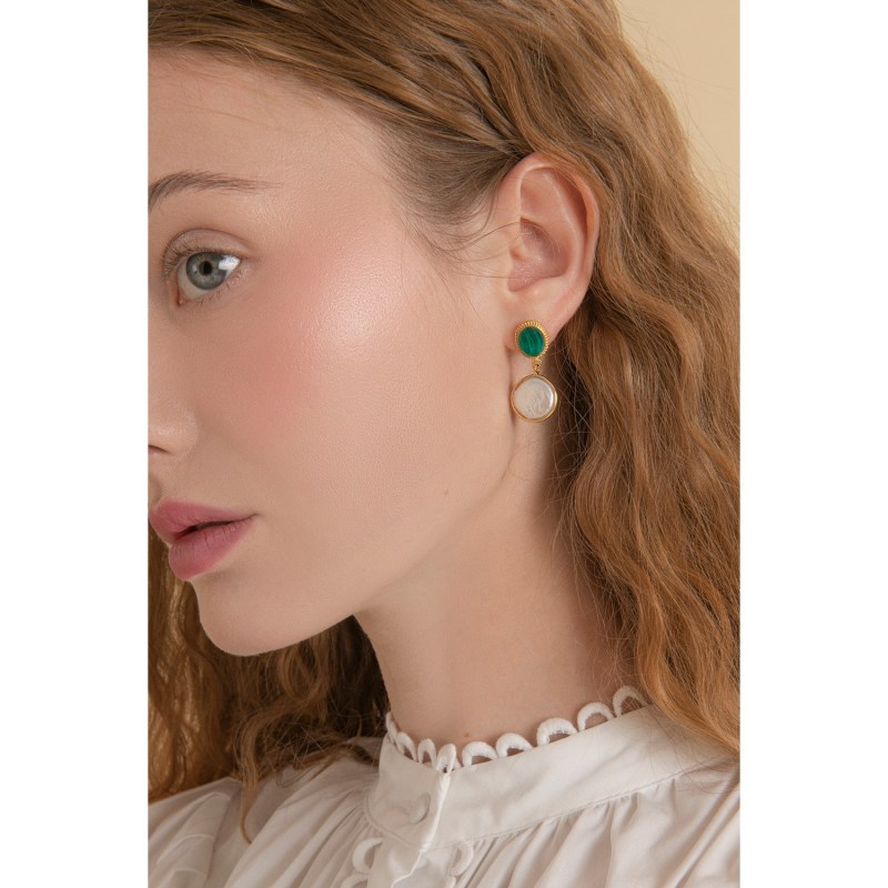 Thumbnail of Gold-Plated Malachite & Pearl Earrings image