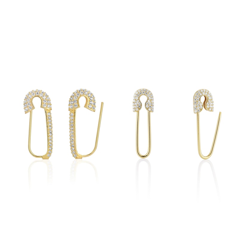 Pin Earring Silver Safety Pin Earring Gold CZ Hoops Dainty 