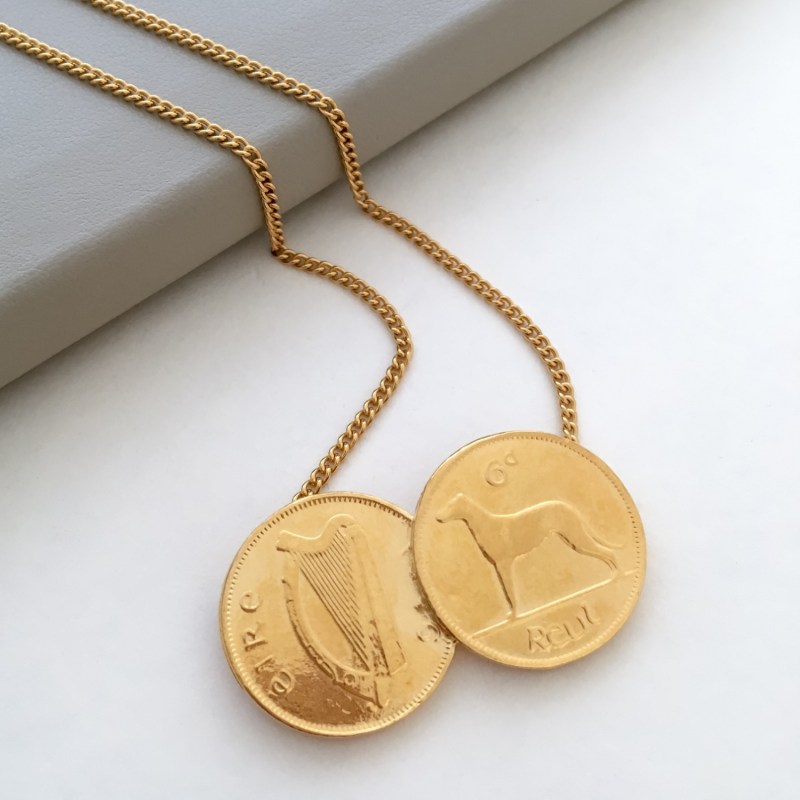 Thumbnail of Double Irish 6D Coin Necklace In Yellow Gold Plate image