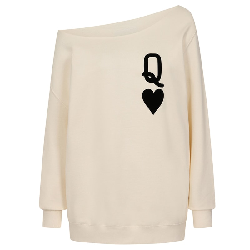 Thumbnail of Queen Of Hearts Oversized Jumper In Vanilla & Black image