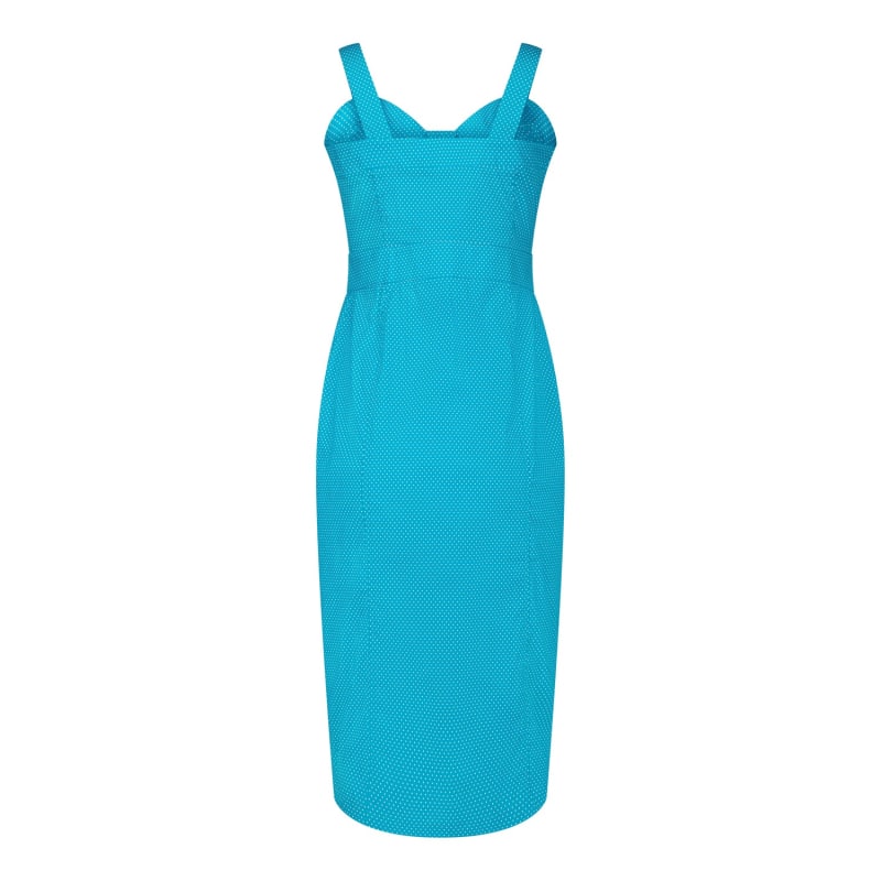 Thumbnail of Queenie Sweetheart High Waisted Dress In Teal Pin Spot image