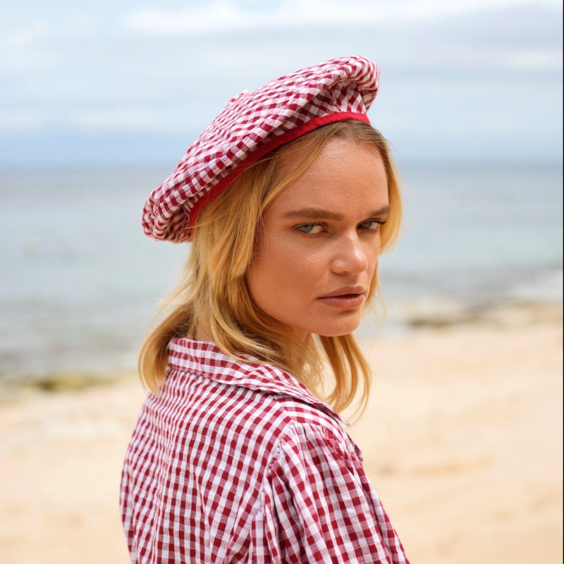 Thumbnail of Simone Gingham Beret Hat, In Red image