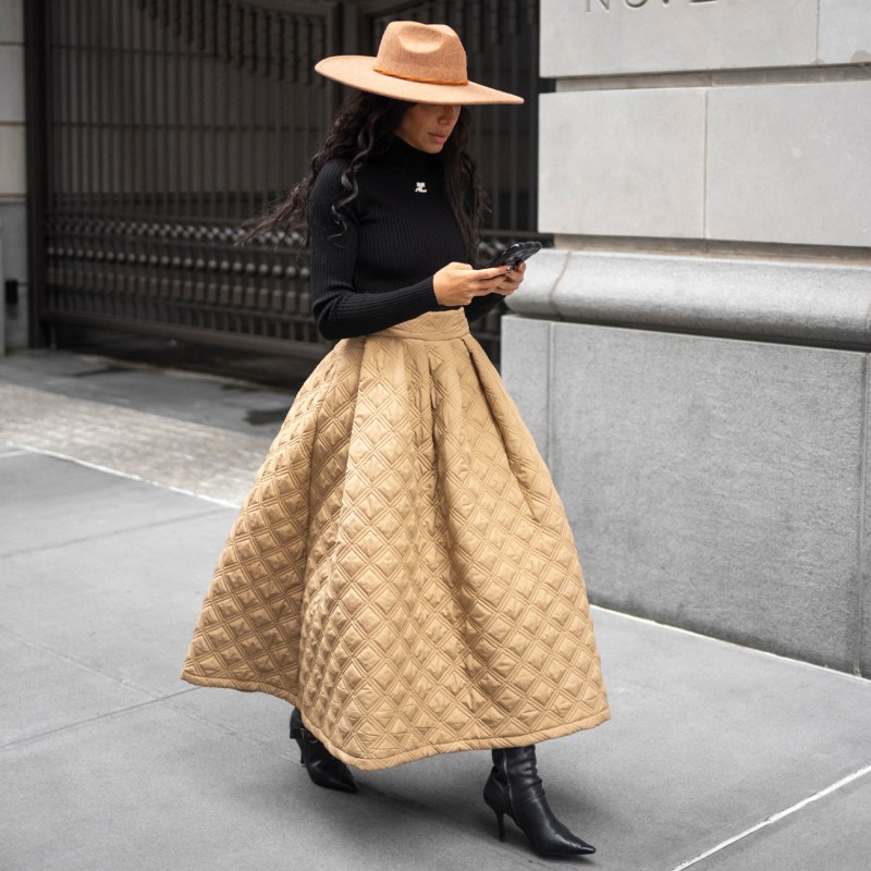 Thumbnail of Quilted Puffer Midi Skirt In Beige image