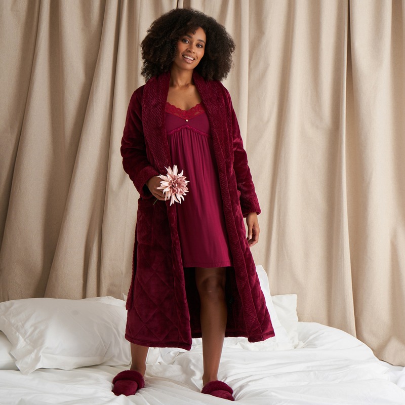 Quilted Velour Robe In Bordeaux by Pretty You