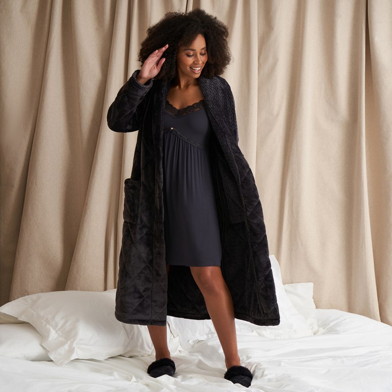 Thumbnail of Quilted Velour Robe In Raven image