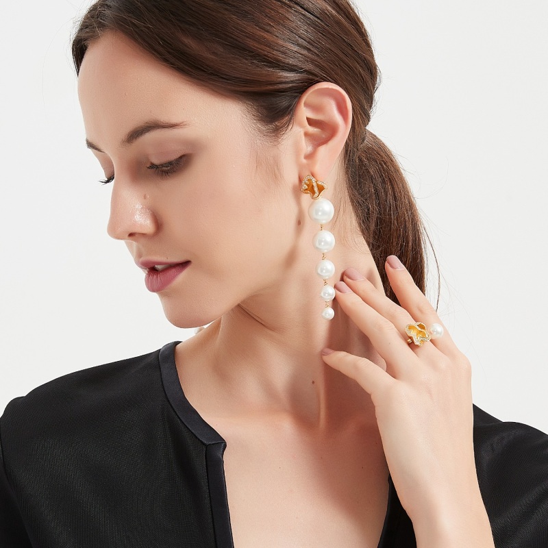 Quintessence Flower Top Swing Pearl Earrings - White by Georgia Wang  Jewellery