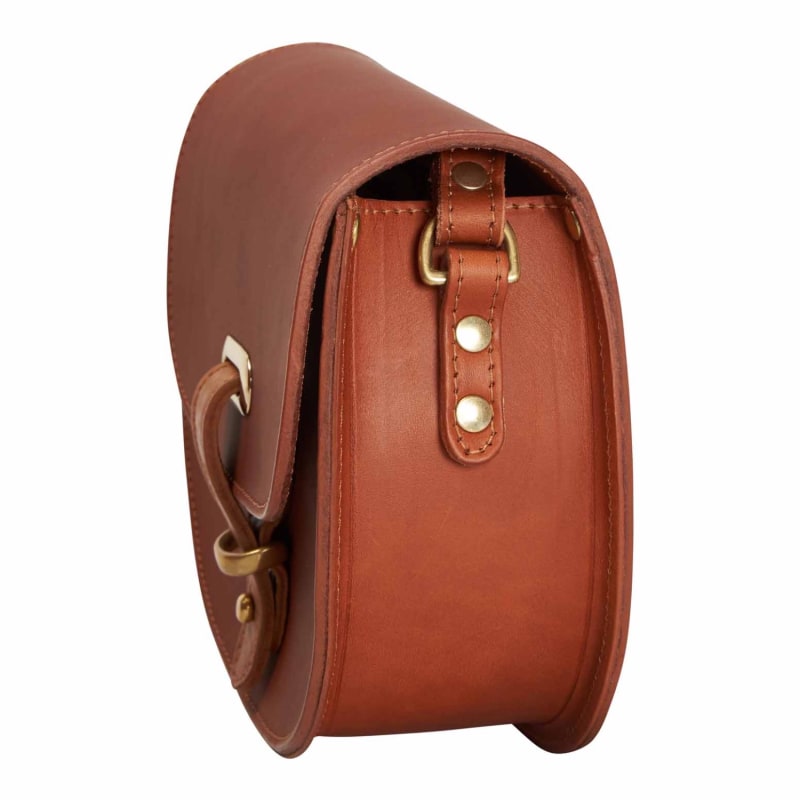 Thumbnail of Mini Victoria Full Grain Tan Leather Crossbody Saddle Bag With Gold Chain image