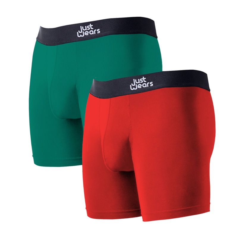 Thumbnail of Super Soft Boxer Briefs Anti-Chafe & No Ride Up Design - Two Pack With & Without Pouch - Green & Red image