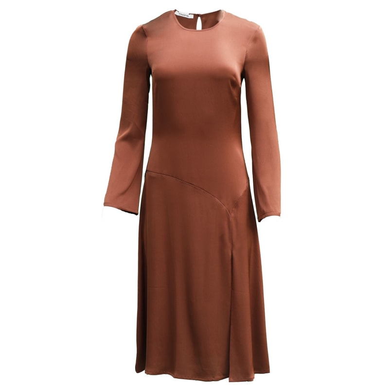 Thumbnail of Nina Midi Dress In Sugar Almond Brown Silk image