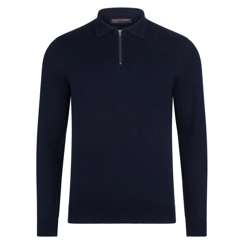 Thumbnail of Mens Lightweight Finley Cotton Zip Neck Polo Shirt - Navy image