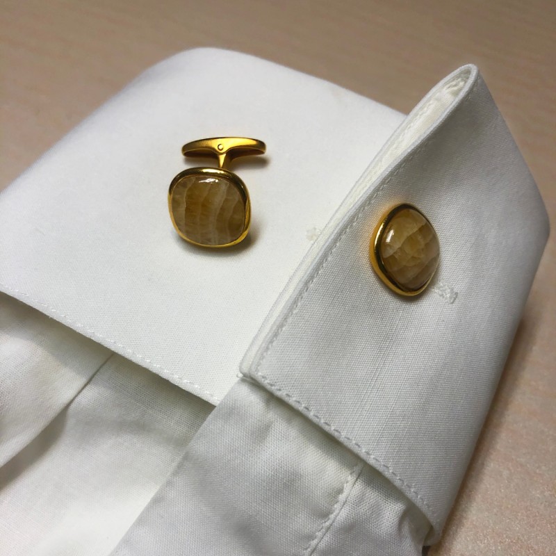 Thumbnail of Yellow Lace Agate Stone Cufflinks image