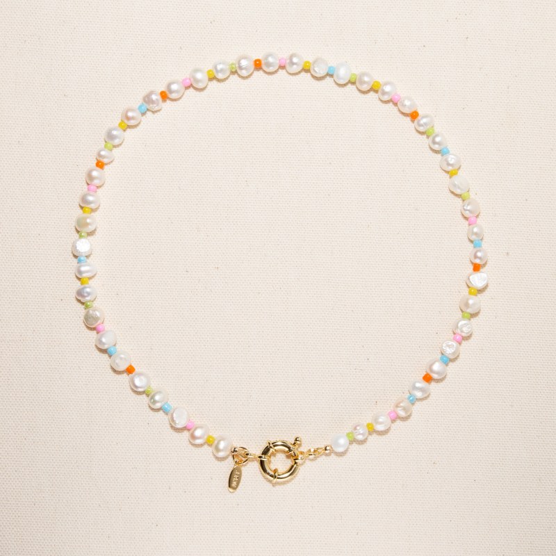 Sakura Pearl Pastel Rainbow Necklace Joey Baby Wolf Badger