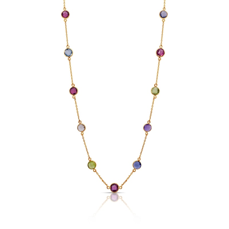 Thumbnail of Multicolor Quartz Station Necklace In 18K Yg image