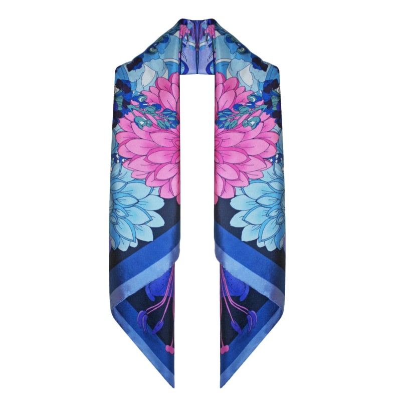 Thumbnail of The Dahlia Bouquet Silk Scarf - Indigo image