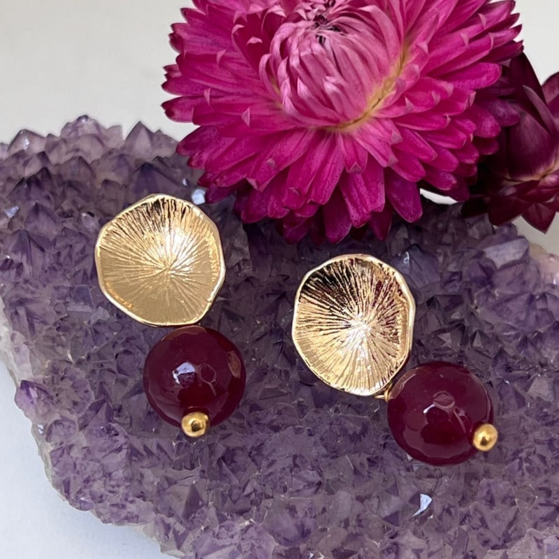 Thumbnail of Flower Coral Earrings With Aubergine Rani Quartz image