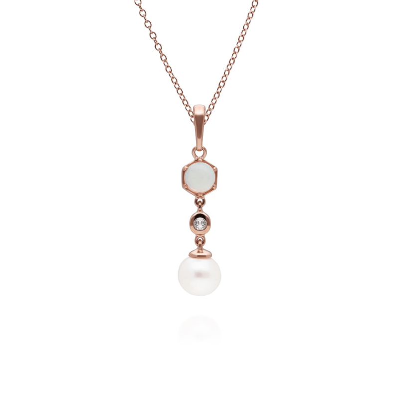 Thumbnail of Modern Pearl, Opal & Topaz Drop Pendant In Rose Gold Plated Silver image