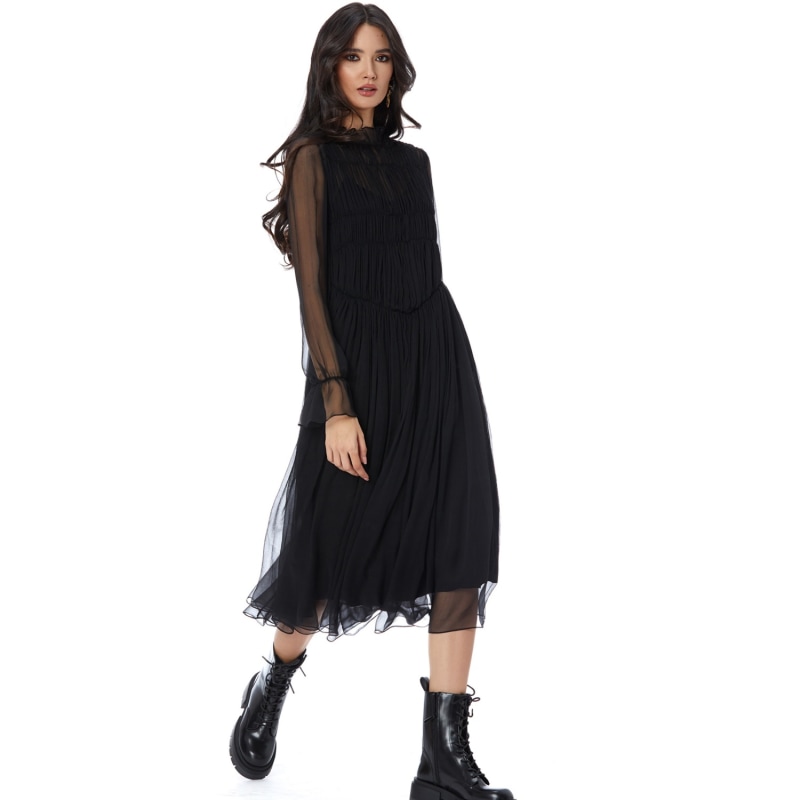 Thumbnail of Christina Midi Black Silk Dress image