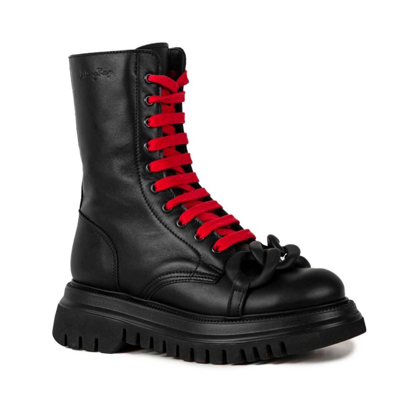 Lacquered women's black work boots with a red sole - KeeShoes