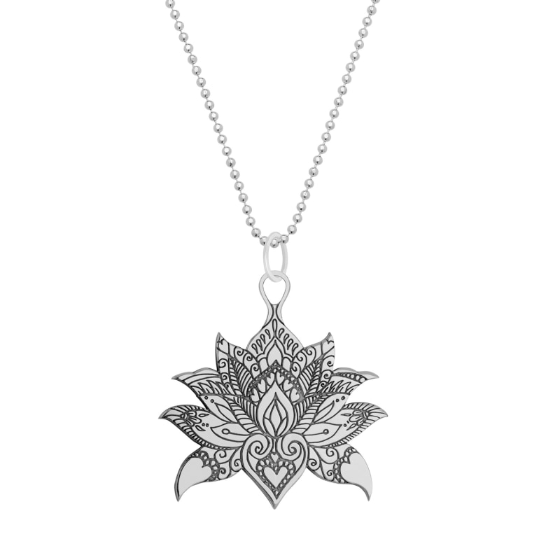 Thumbnail of Large Silver Lotus Flower Pendant Necklace image