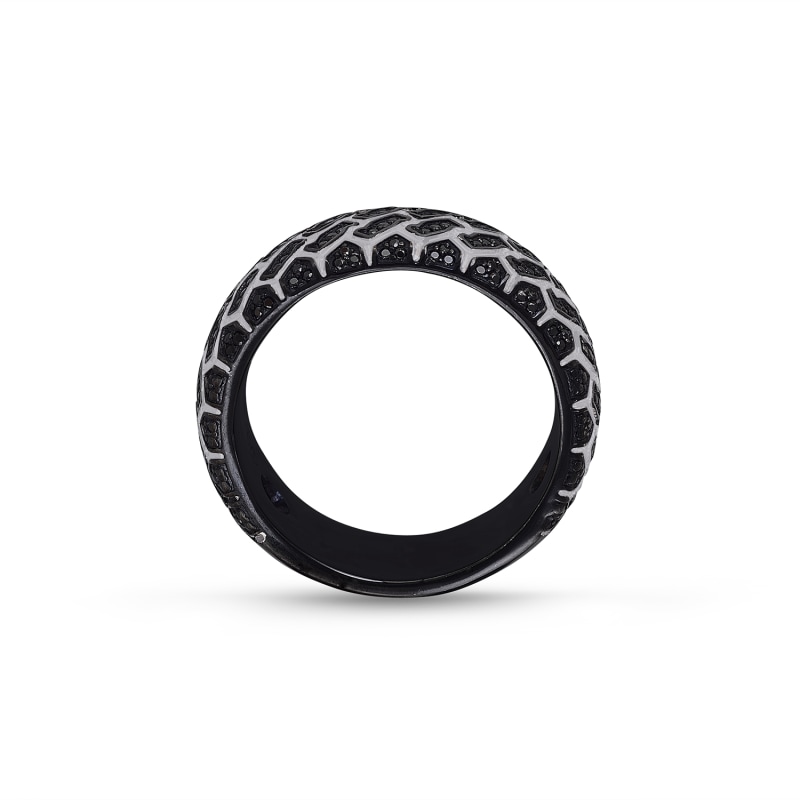 Thumbnail of Racer Swag Black Rhodium Plated Sterling Silver Tire Tread Black Diamond Band Ring image