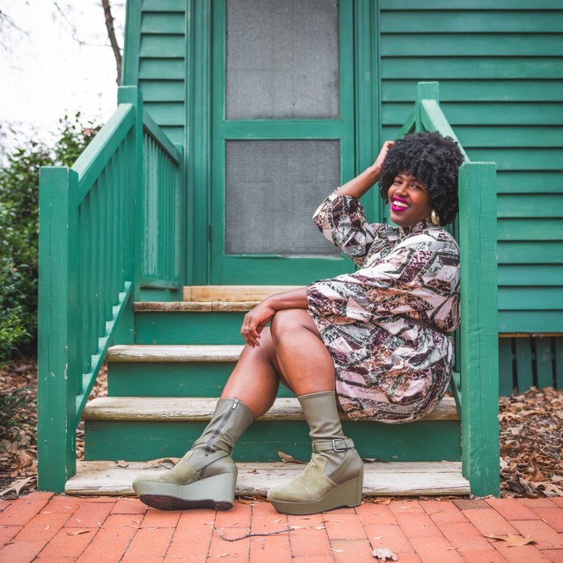 Thumbnail of Suede & Stretch Leather Demi Wedge Boot - Green image