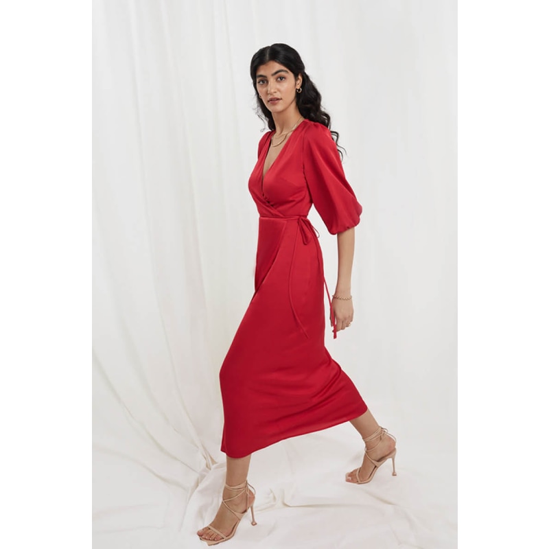 Thumbnail of Rae Wrap Dress In Tulip Red image