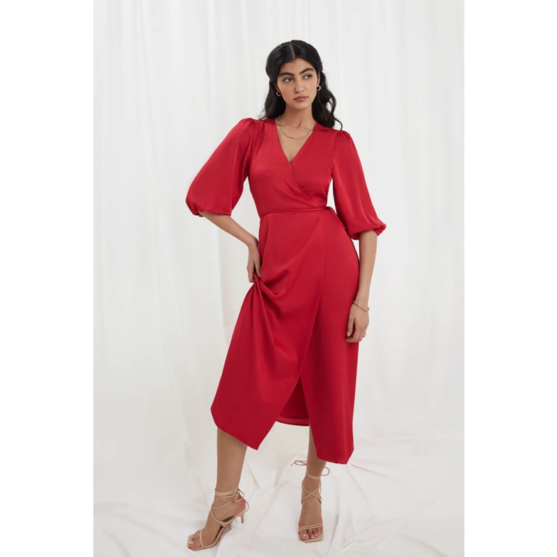 Thumbnail of Rae Wrap Dress In Tulip Red image