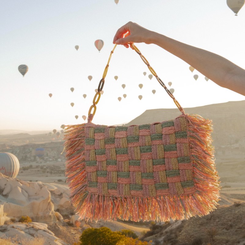 Thumbnail of Raffia Jumbo Clutch - Pastel image