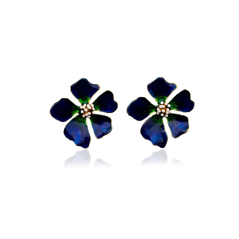 Thumbnail of Navy Blue & Green Wild Rose Flower Earrings image