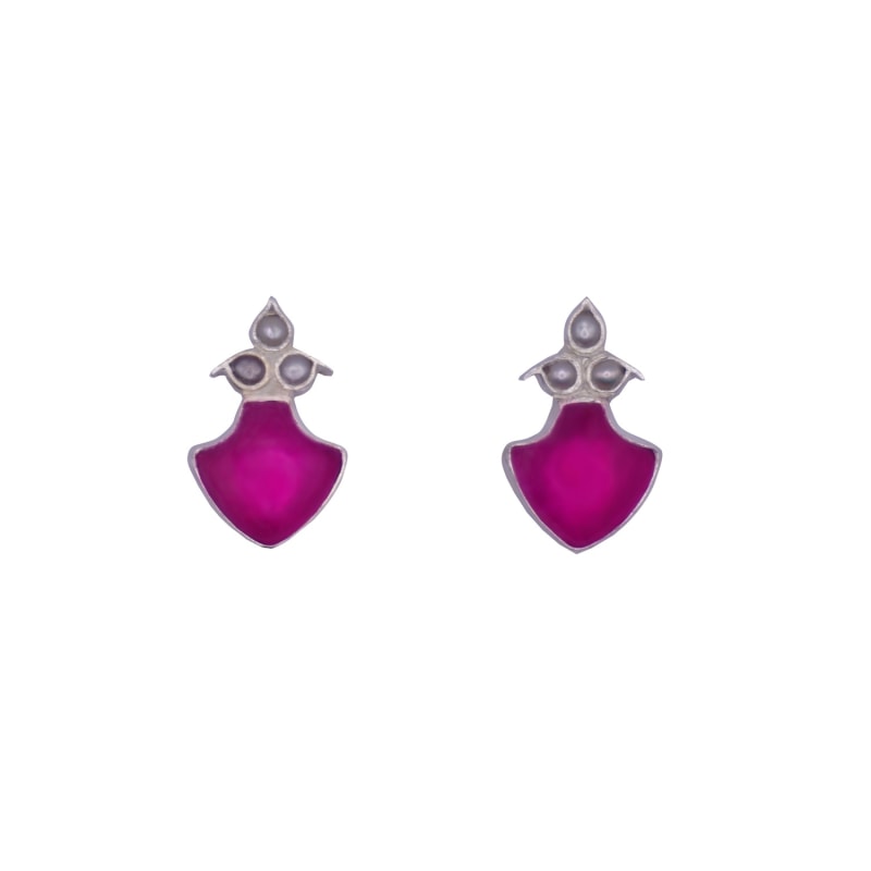 Thumbnail of Rani Earrings Dark Pink Quartz And Pearl image