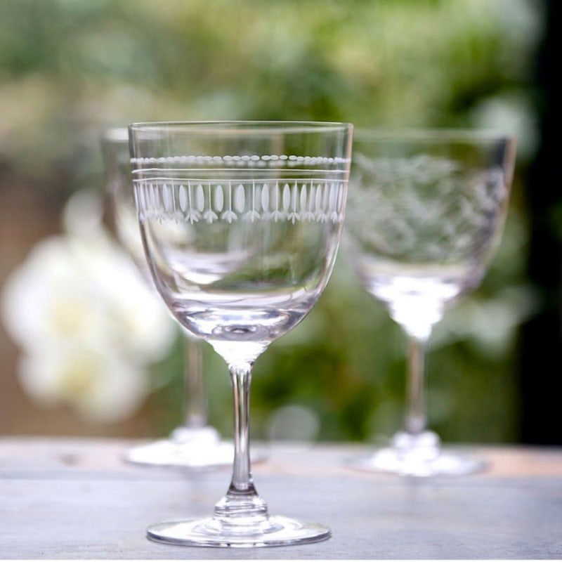 Thumbnail of A Pair Of Crystal Wine Glasses With Ovals Design image