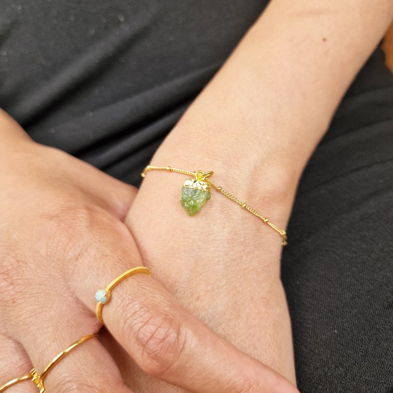 Raw Peridot August Birthstone Satellite Bracelet by Harfi
