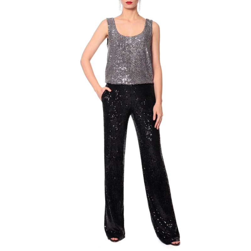 Raya Silver Diamond Sequin Party Tank Top Aggi Wolf Badger