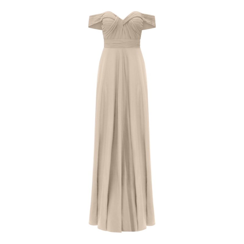 Thumbnail of Dion Chiffon Long Evening Dress In Champagne image