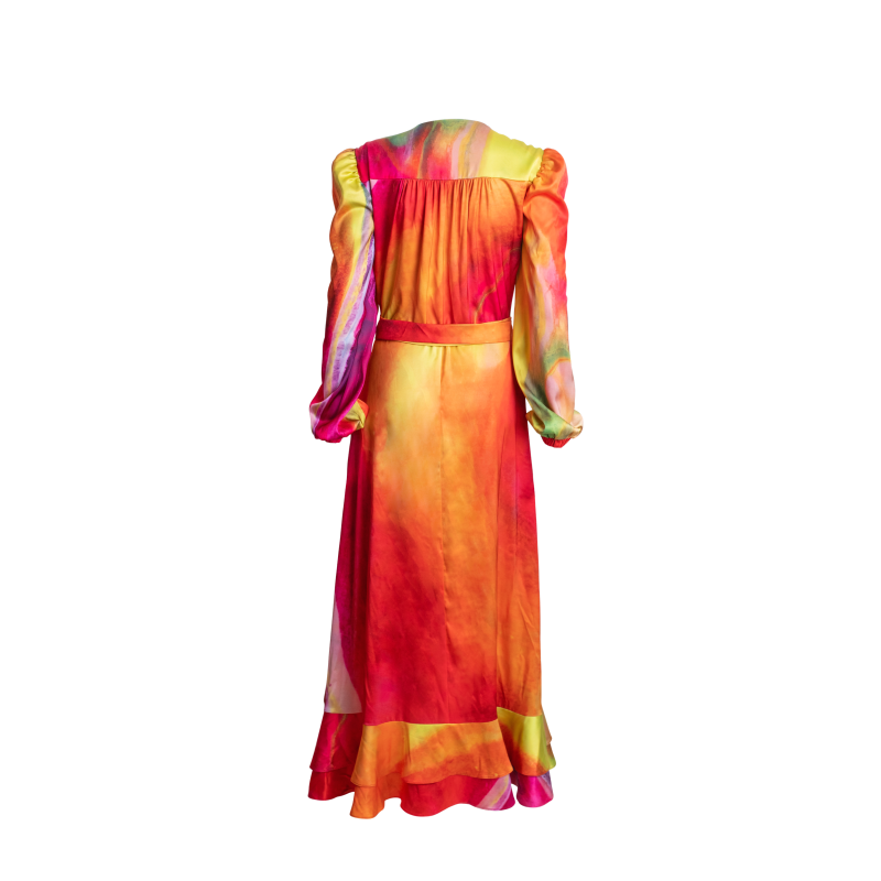 Thumbnail of Carrie Long Sleeve Wrap Dress - Yellow & Orange image
