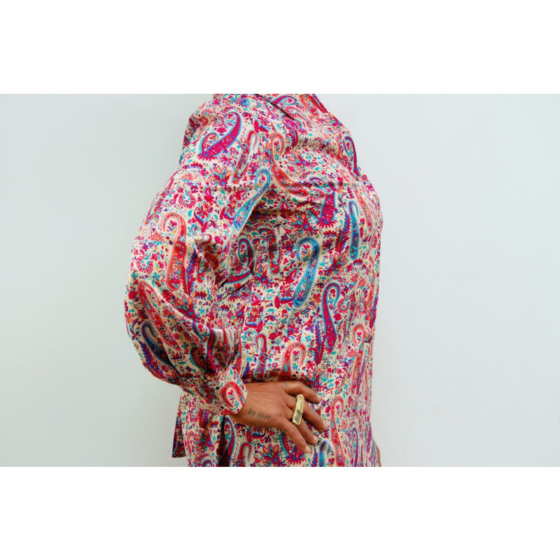 Thumbnail of Elama - Pink Paisley Long Sleeve Shirt Dress image