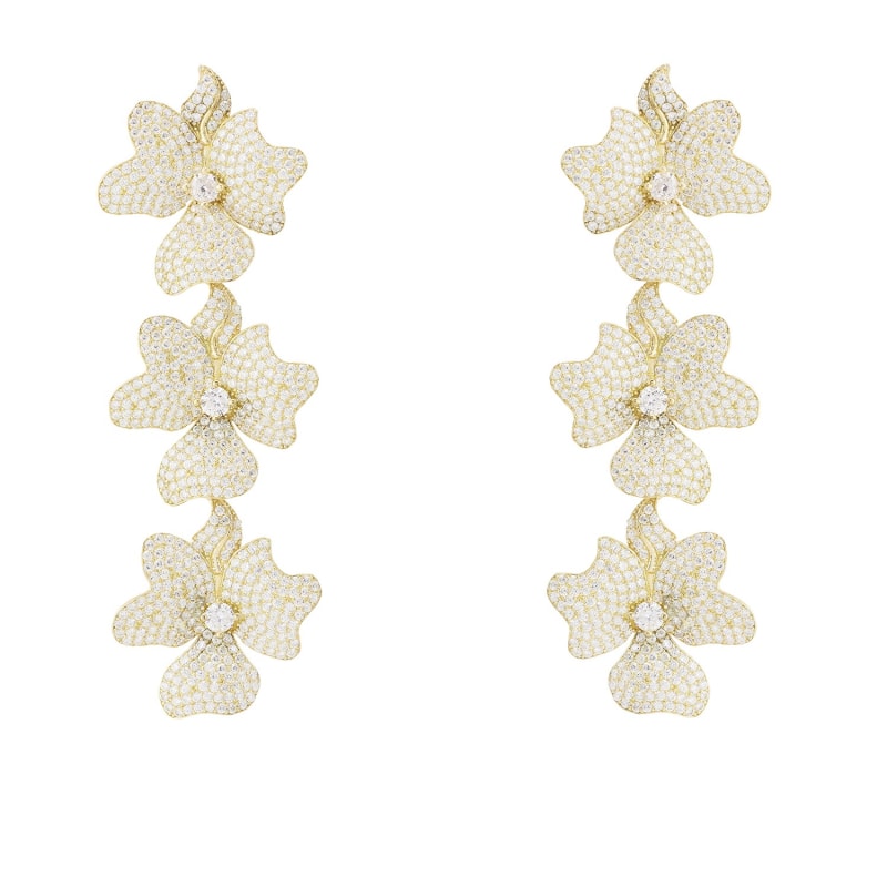 Thumbnail of Jasmine Flower Triple Drop Earrings Gold image