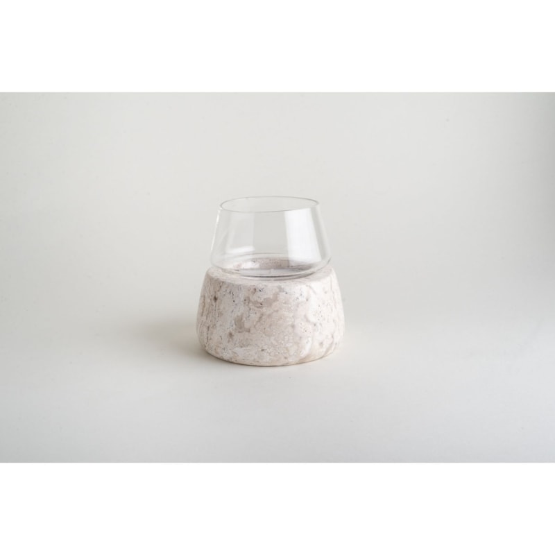 Thumbnail of Vaina Medium Candle Holder Glass  - Travertine Marble image