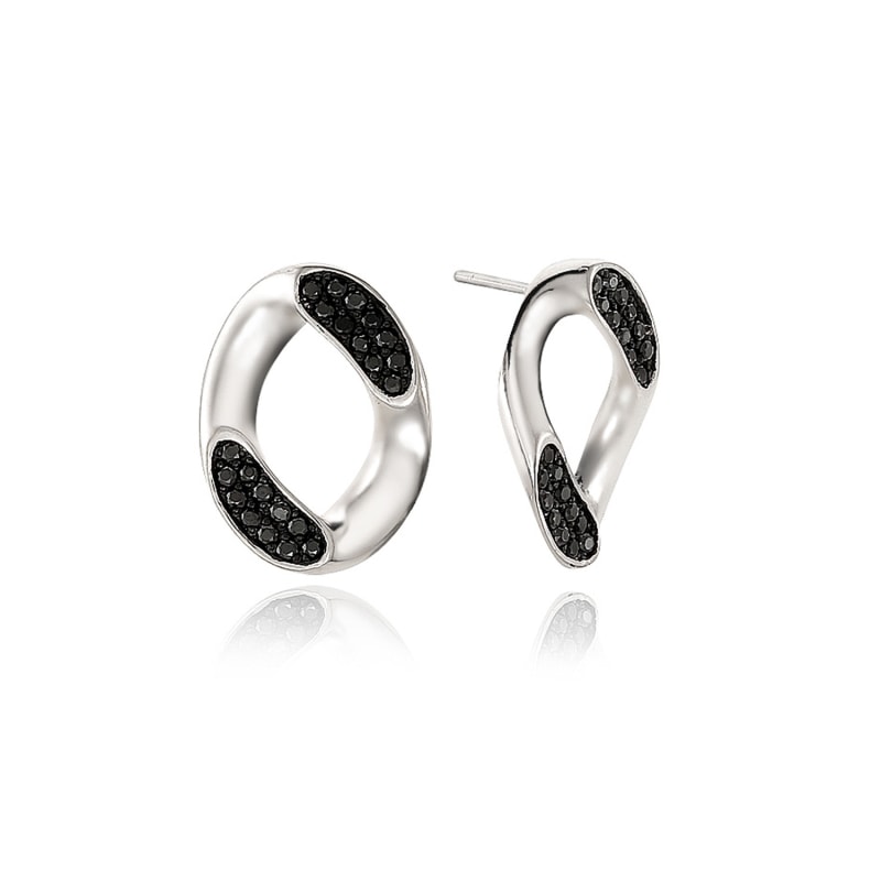 Thumbnail of Rascas Short Chain Sole Link Cubic Earrings Silver Black 925 Silver image