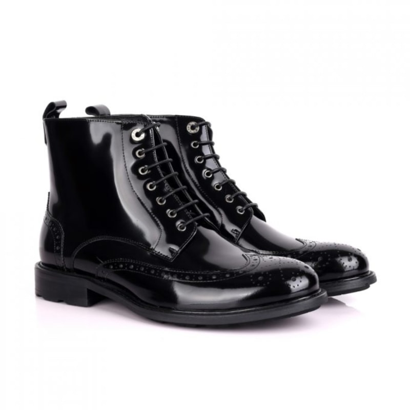 Black lace up brogue boots sales