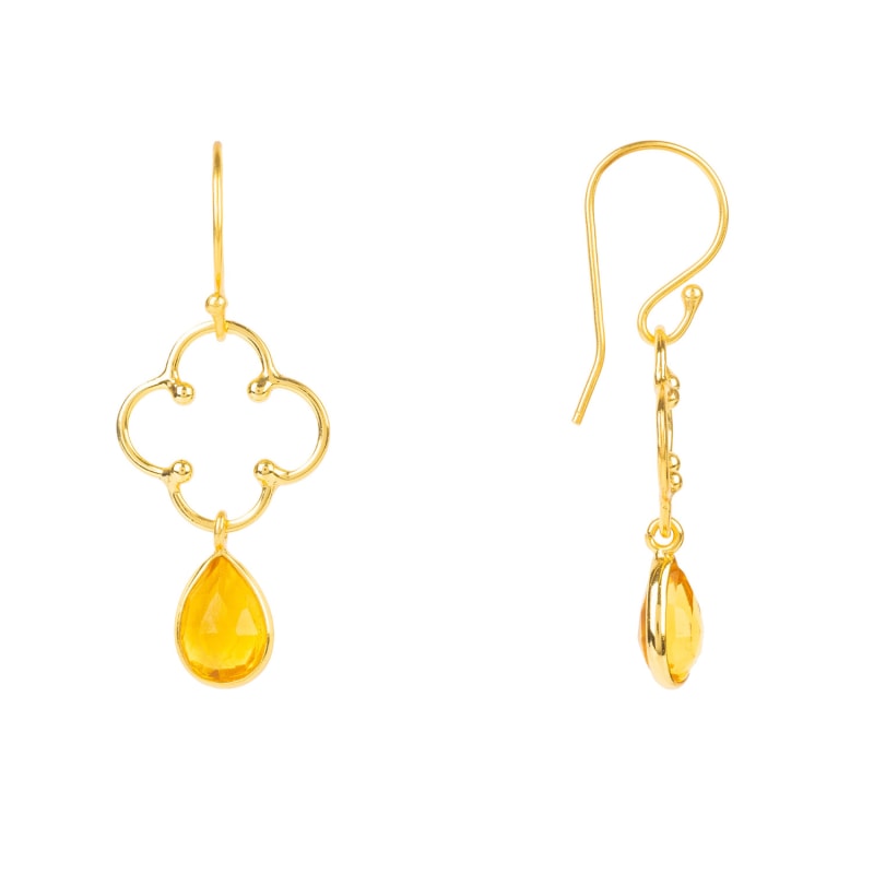 Thumbnail of Open Clover Gemstone Drop Earrings Gold Citrine image