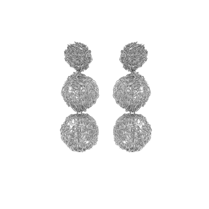 Thumbnail of All Silver Spheres Trio Handmade Earrings image