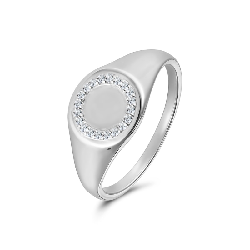 Thumbnail of Diamond Halo & Sterling Silver Signet Ring image