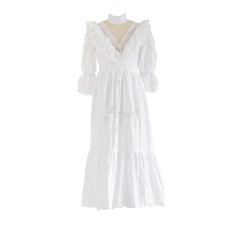 Re Design Upcycled Cotton V Neck Lace Detailed White Maxi Dress Sugar Cream Vintage Wolf Badger
