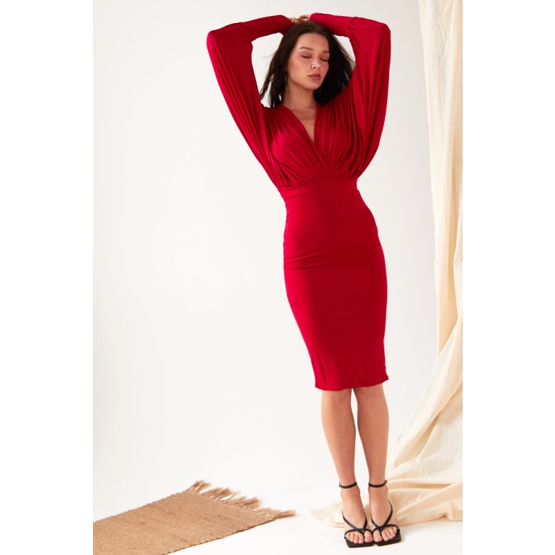 Red Batwing Dress Sarvin Wolf Badger