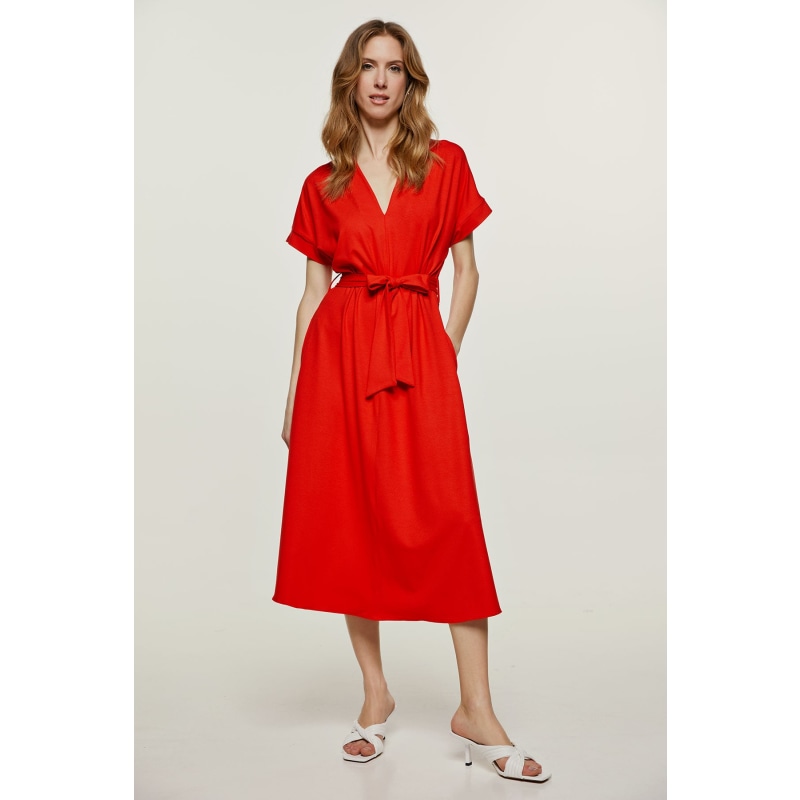 Red Belted Midi Dress Conquista Wolf Badger